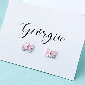 Personalised Pink Butterfly Earrings, 2 of 3
