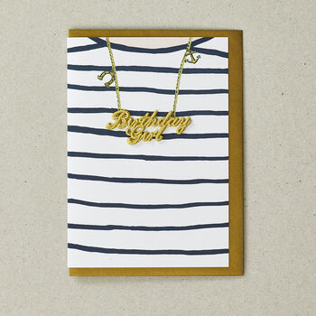 Breton Blue Stripe T Shirt Birthday Girl Greeting Card, 2 of 4