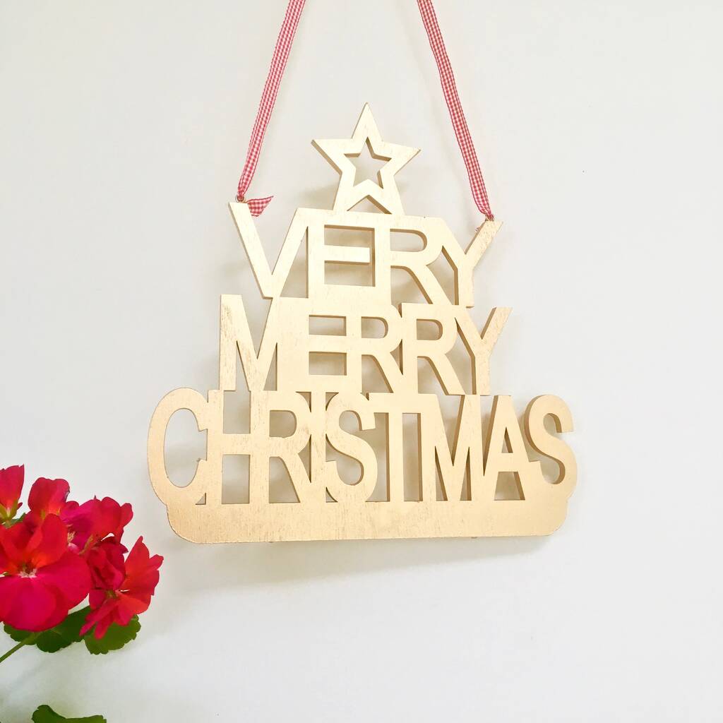 Large Gold Merry Christmas Hanging Sign By Chapel Cards ...