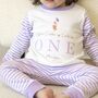 Girls Personalised Lilac Teddy Bear Birthday Pyjamas, thumbnail 1 of 9