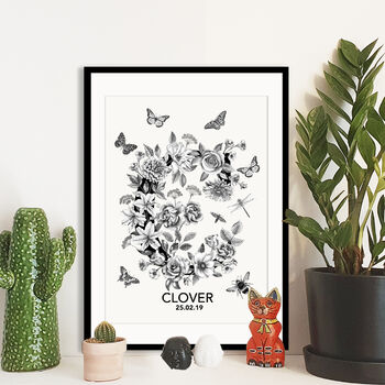 Personalised Monochrome Floral Initial Print, 3 of 11
