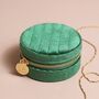 Quilted Velvet Round Travel Jewellery Case In Green, thumbnail 1 of 4