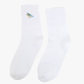 Women's Blue Tit Embroidered Cotton Ankle Socks Three Pack, 3 of 4