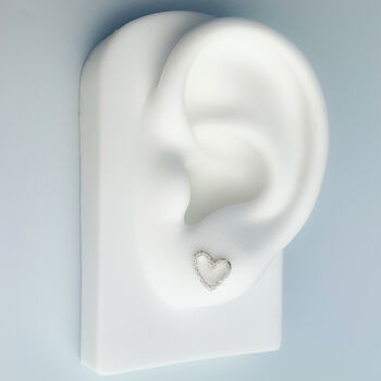 Sterling Silver Textured Heart Studs, 4 of 7