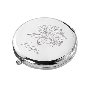 Personalised Silver Plated Birth Flower Compact Mirror, 6 of 6