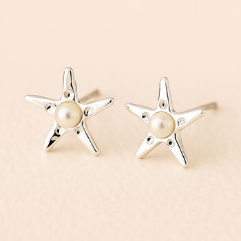 Sterling Silver And Pearl Starfish Stud Earrings, 8 of 8