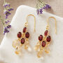 Garnet Citrine Gold Plated Silver Dangly Drop Earrings, thumbnail 3 of 10