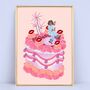 Personalised Lips Birthday Cake Illustration Art Print, thumbnail 3 of 9