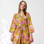 Yellow Floral Print Cotton Dressing Gown Kimono, thumbnail 1 of 7