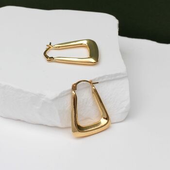 9ct Yellow Gold Triangle Hoop Earrings, 2 of 4