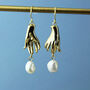 Gold Plated Hand And Pearl Dangle Earrings, thumbnail 6 of 9