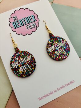 Rainbow Bauble 'Birthday Girl' Glitter Earrings / Rainbow Party Jewellery Birthday Gift For Her / Multi Colour Glitter Statement Confetti Jewellery, 2 of 5