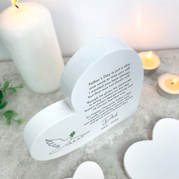 Personalised Happy Heavenly Father's Day White Freestanding Heart, 4 of 4