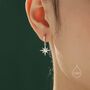 Sterling Silver Moonstone Northstar Starburst Huggie Hoop Earrings, thumbnail 2 of 11