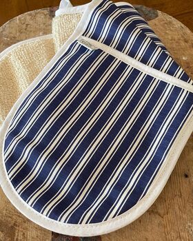 Florence Navy Stripe Cotton Linen Double Oven Gloves, 2 of 2