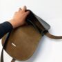 Leather Saddle Bag Loop Closure Crossbody Sam In Khaki Green, thumbnail 6 of 7