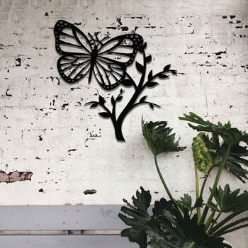 Metal Butterfly On Branch Art Metal Garden Decor, 4 of 10