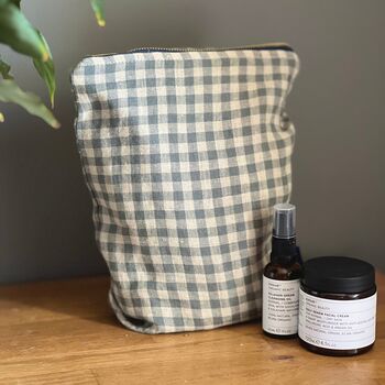 Sea Green Check Linen Toiletry Bag, 3 of 4