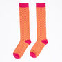 Women's Knee High Glitter Socks Orange Pink Polka Dot, thumbnail 2 of 2