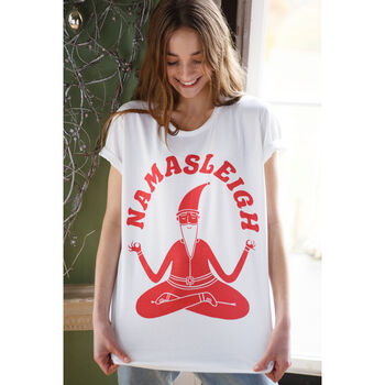 Namasleigh Yoga Santa Women's Christmas T Shirt, 3 of 6