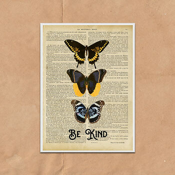 Be Kind Butterfly Art On Words Wall Art Print, 2 of 4