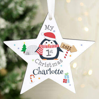 Personalised 1st Christmas Penguin Star Decoration, 4 of 4