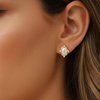 Women's White Pearl Heirloom Stud Earrings In 18k Gold, 3 of 5
