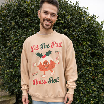 Let The Pud Times Roll Men's Christmas Jumper, 2 of 4