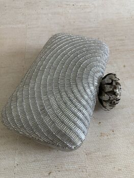 Silver Lotus Clasp Rectangular Clutch Bag, 6 of 11
