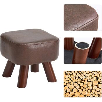 Solid Wood Stool Pouffe Chairs Padded Seat Footrest, 5 of 6