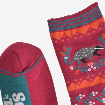 Women's Bamboo Socks Berry Badger Wreath, 4 of 5