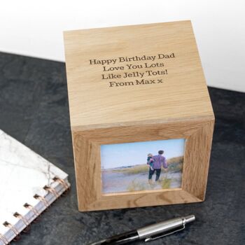 Personalised Oak Photo Cube Keepsake Box, 4 of 6