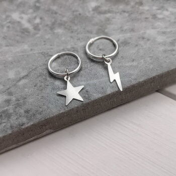 Bolt And Star Mismatched Hoop Earrings, 2 of 7