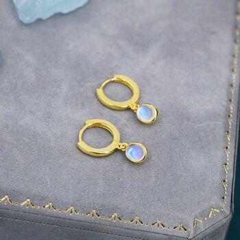 Sterling Silver Dangling Moonstone Oval Hoop Earrings, 4 of 10
