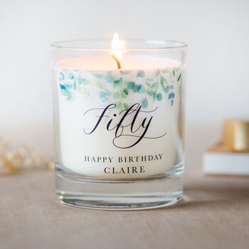 Eucalyptus Themed 50th Birthday Personalised Candle, 3 of 3