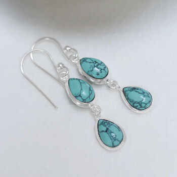 Sterling Silver Double Turquoise Dangly Teardrops, 2 of 4