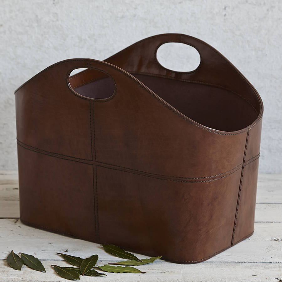 curved leather storage basket by life of riley