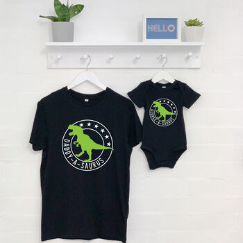 Personalised Father And Child Dinosaur T Shirt Set, 2 of 4