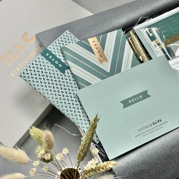 Green And Gold Chevron Stationery Box, 6 of 12