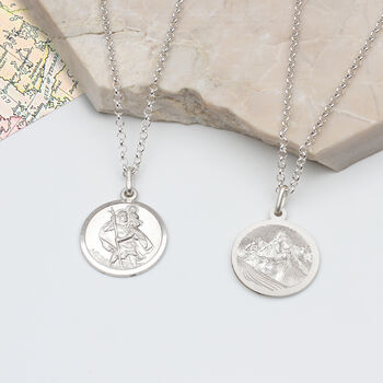 Sterling Silver St Christopher Necklace Mountain Scene, 3 of 5