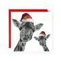Giraffe And Baby Festive Red Hat Christmas Card, thumbnail 1 of 4