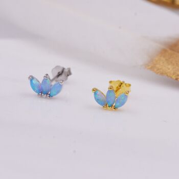 Blue Opal Marquise Cluster Earrings In Sterling Silver, 3 of 12