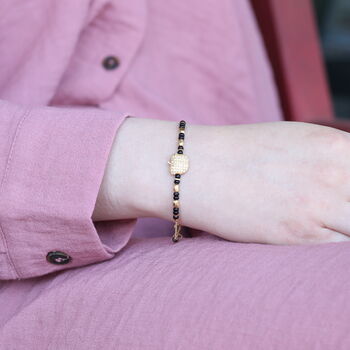 18k Gold Plated Black Bead Nazar Charm Bracelet, 2 of 7