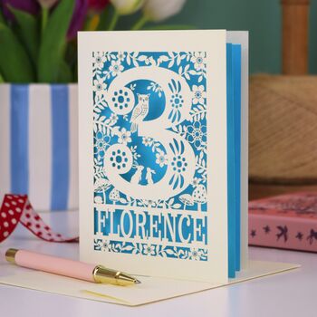 Personalised 3rd Birthday Card Papercut Woodland Design, 5 of 7