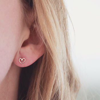 Tiny 9ct Gold Earrings. Heart Studs, 5 of 12