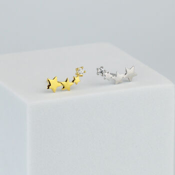 Sterling Silver Star Ear Climber Tiny Stud Earrings, 6 of 8