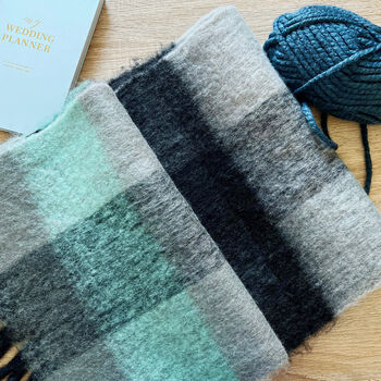 Personalised Chunky Charcoal Mint Check Hand Felt Scarf, 5 of 12