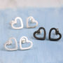 Silver Heart Earrings. Geometric Studs, thumbnail 1 of 10