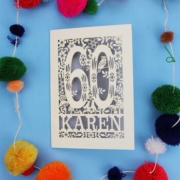 Personalised 60th Birthday Card Papercut Woodland Design, 9 of 11