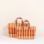 Decorative Reed Storage Basket, Orange Stripe, thumbnail 1 of 9